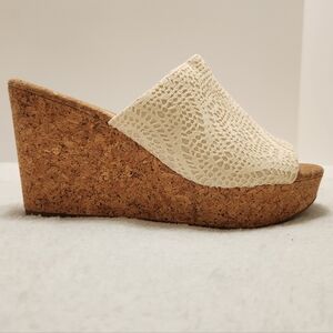 🍀Lucky Brand Marilynn Ivory Lace Cork Platform Wedge Mules Size 9 NWOT